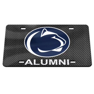 carbon fiber look license plate with Penn State Athletic Logo above Alumni